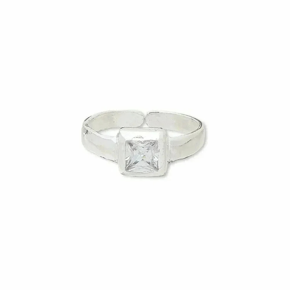 Handcrafted Sterling Silver Over Copper India Square CZ Adjustable Ring